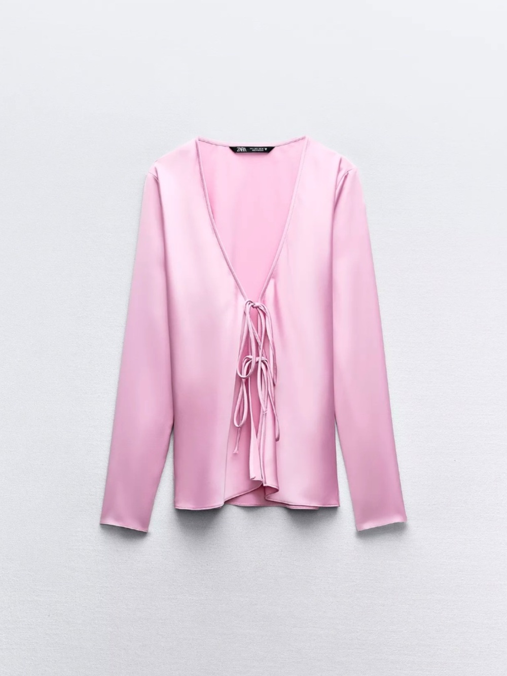 Zara pink satin tie front top